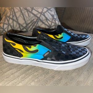 Vans Slip On Glow Flame Black Checkerboard Skate Shoe Limited edition size 7.5 W